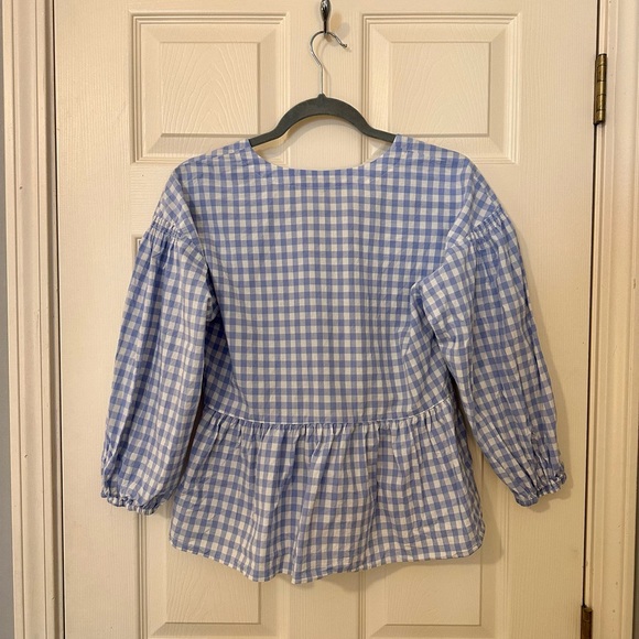 Madewell Bubble-Sleeve Peplum Top in Gingham Check - Picture 9 of 10